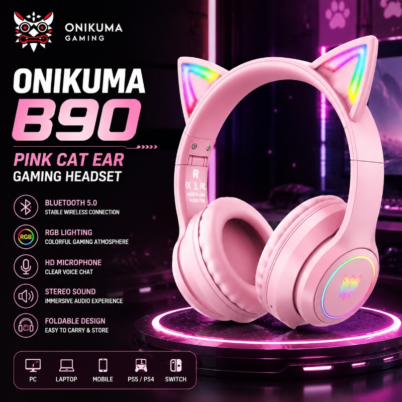 Gaming Headset With Mic Rgb - Cuffie da gioco Onikuma B90 rosa