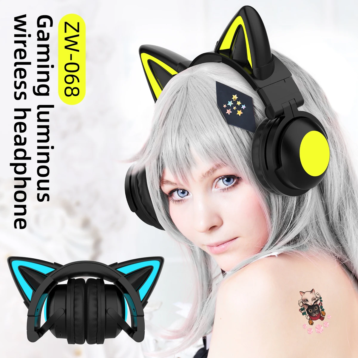 Cat Ear Bluetooth Headset Led - ZW068 Cuffie Bluetooth Luce LED Orecchie